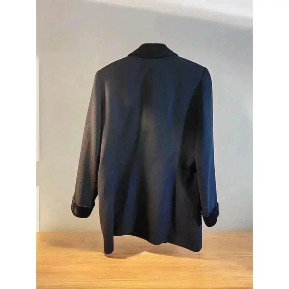 Kasper A.S.L. Wool Cotton Jacket Blazer Size 12 Black Velvet Accent Workwear - Picture 4 of 4